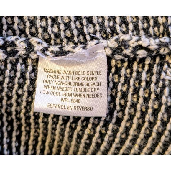 Charter Club Sweater 1X Black White & Silver Metallic Colorblock Shawl Collar - Picture 9 of 9